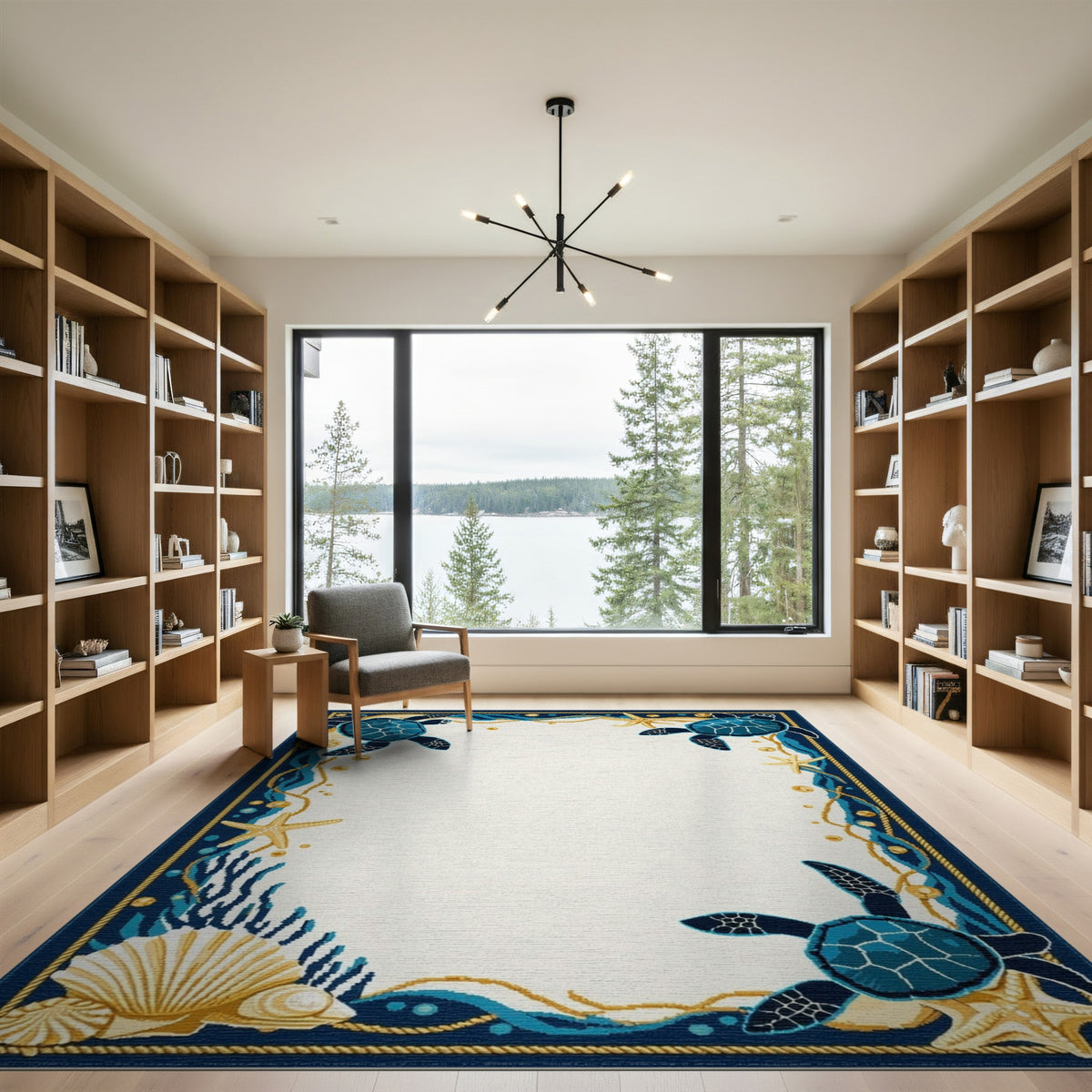 Washable Coastal Sea Turtle Area Rug