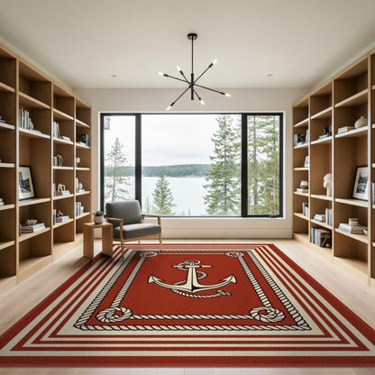 Red Anchor Rope Area Rug