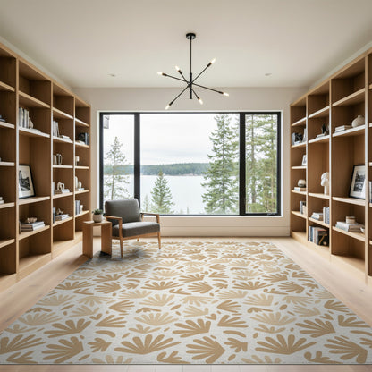 Beige Abstract Fan Area Rug