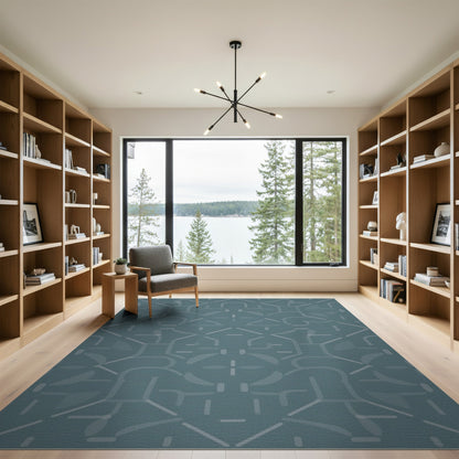 Teal Geometric Symmetrical Area Rug
