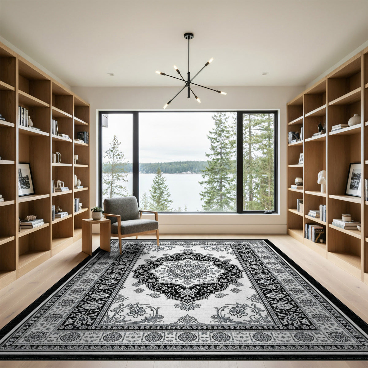 Black White Persian Medallion No. 6 Area Rug