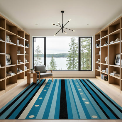 Blue Teal Striped Geometric Blue and Teal Area Rug