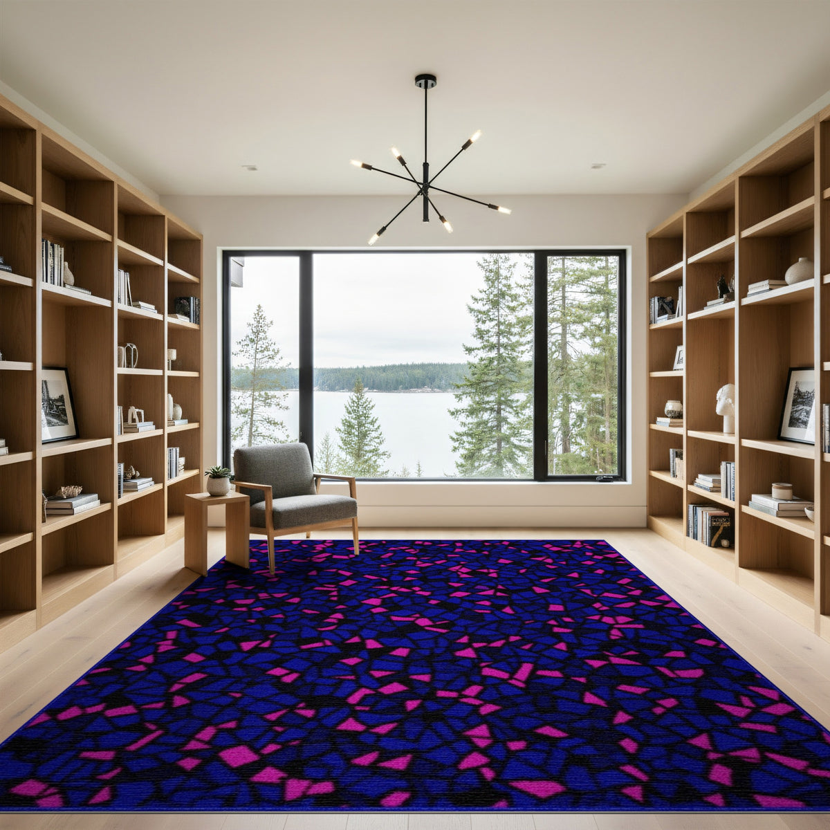 Blue Pink Geometric Mosaic Area Rug