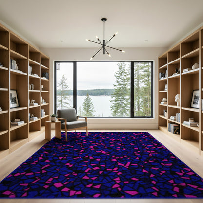 Blue Pink Geometric Mosaic Area Rug