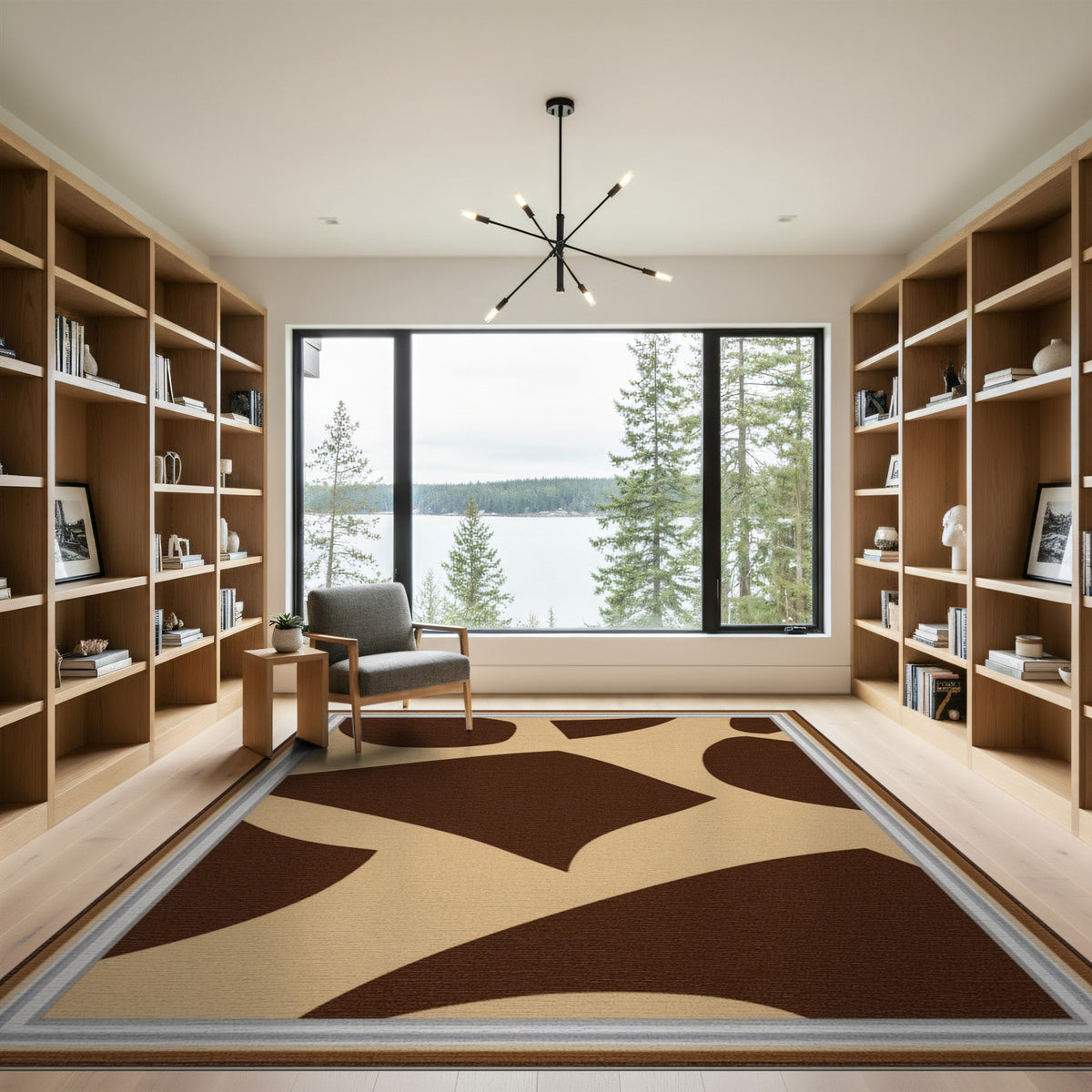 Brown Abstract Area Rug in Tan Beige