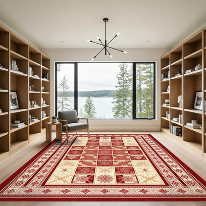 Red Snowflake Geometric Area Rug