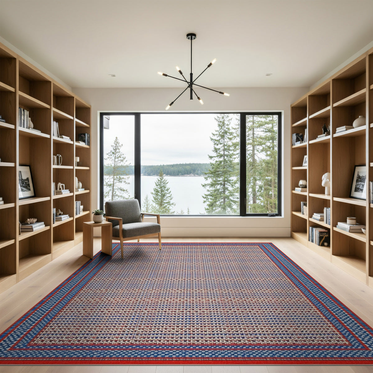 Red Blue Geometric Checkered Area Rug
