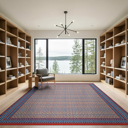 Red Blue Geometric Checkered Area Rug