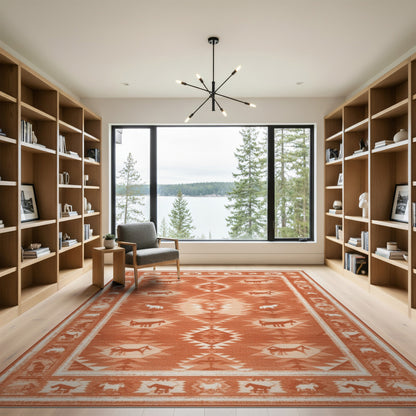 Red Southwestern Horse Motif Area Rug
