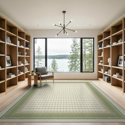 Green Geometric Lattice Border Area Rug