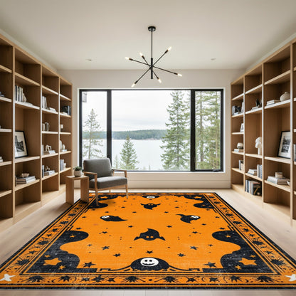 Orange Halloween Ghost Area Rug