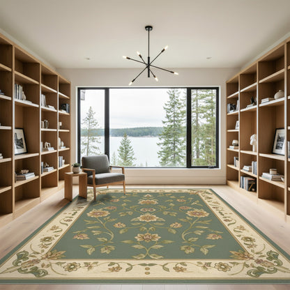 Green Floral Vintage Area Rug