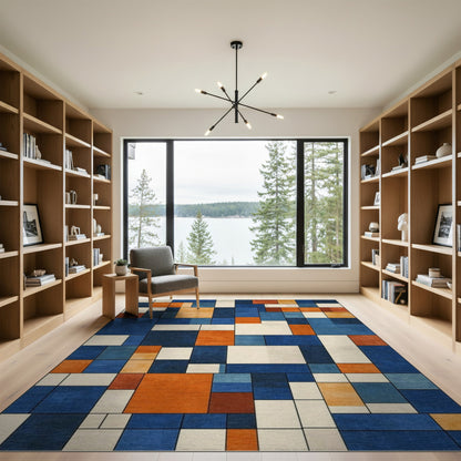 Blue Orange Geometric Modern Area Rug