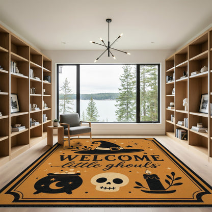 Welcome Little Ghouls Orange Halloween Rug