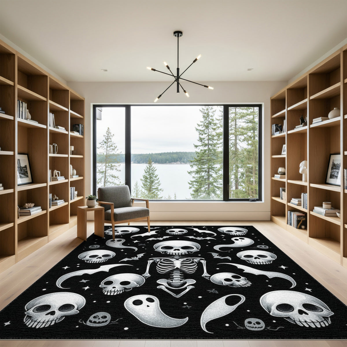 Black White Skeleton Ghost Area Rug