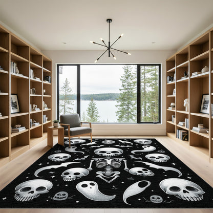 Black White Skeleton Ghost Area Rug