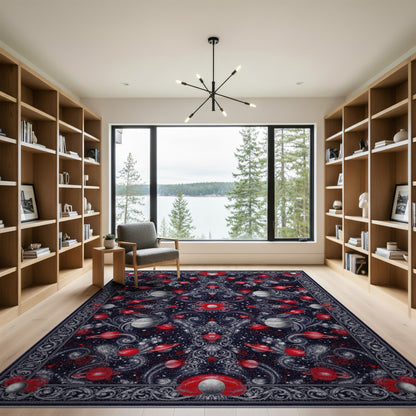 Red Celestial Planets Area Rug