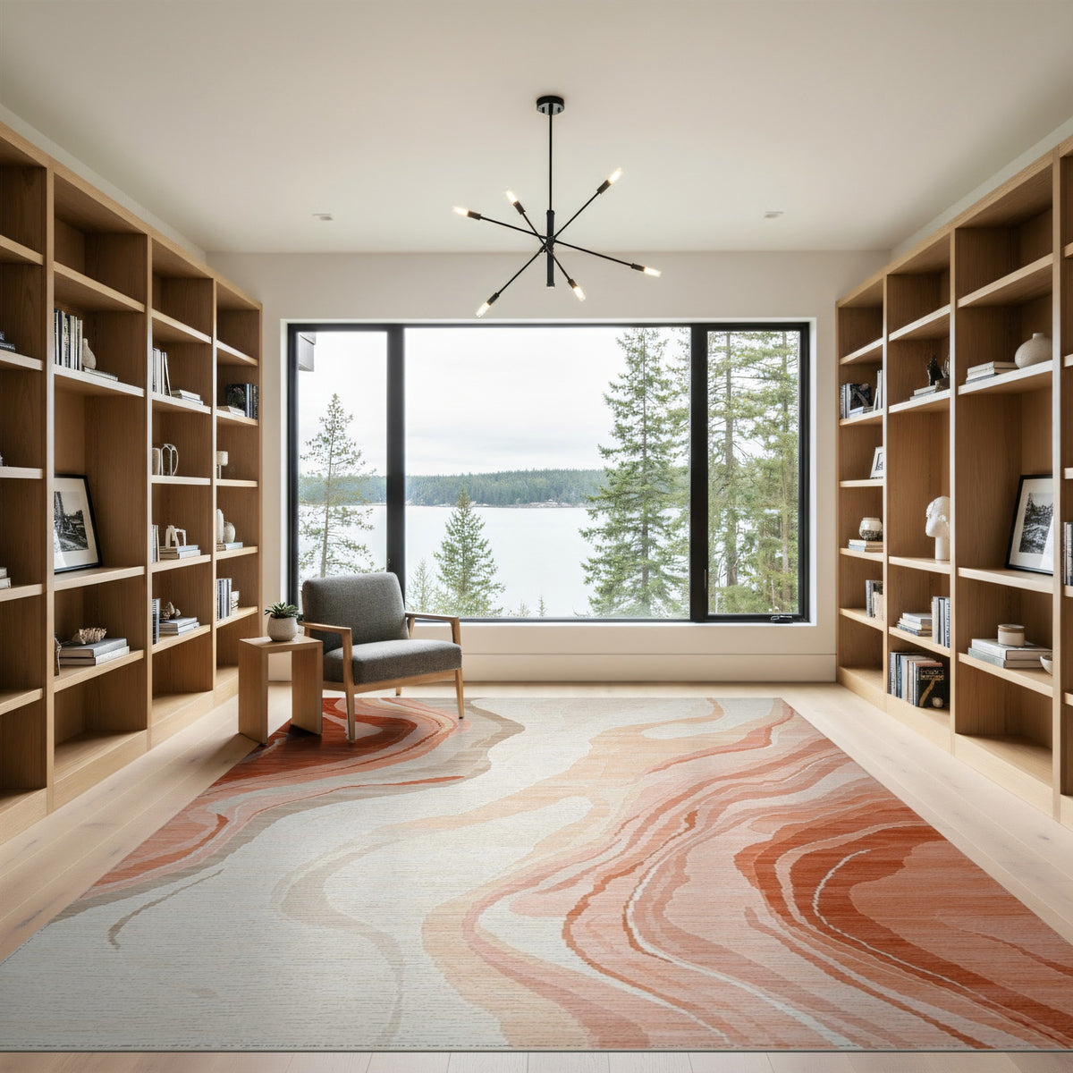 Abstract Orange Wave Abstract Area Rug