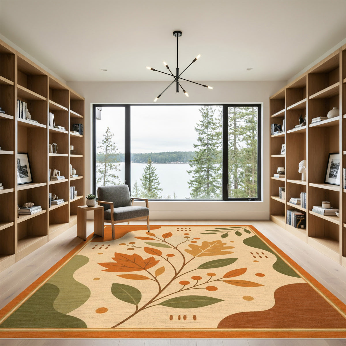Autumn Orange Leaves Washable Area Rug
