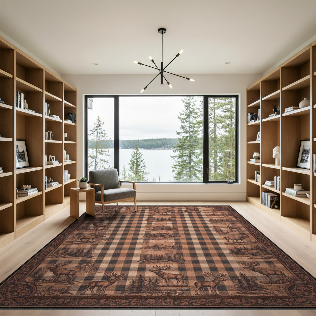 Rustic Moose Checkered Area Rug