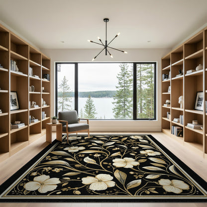 Black Floral Vintage Floral Vintage Area Rug