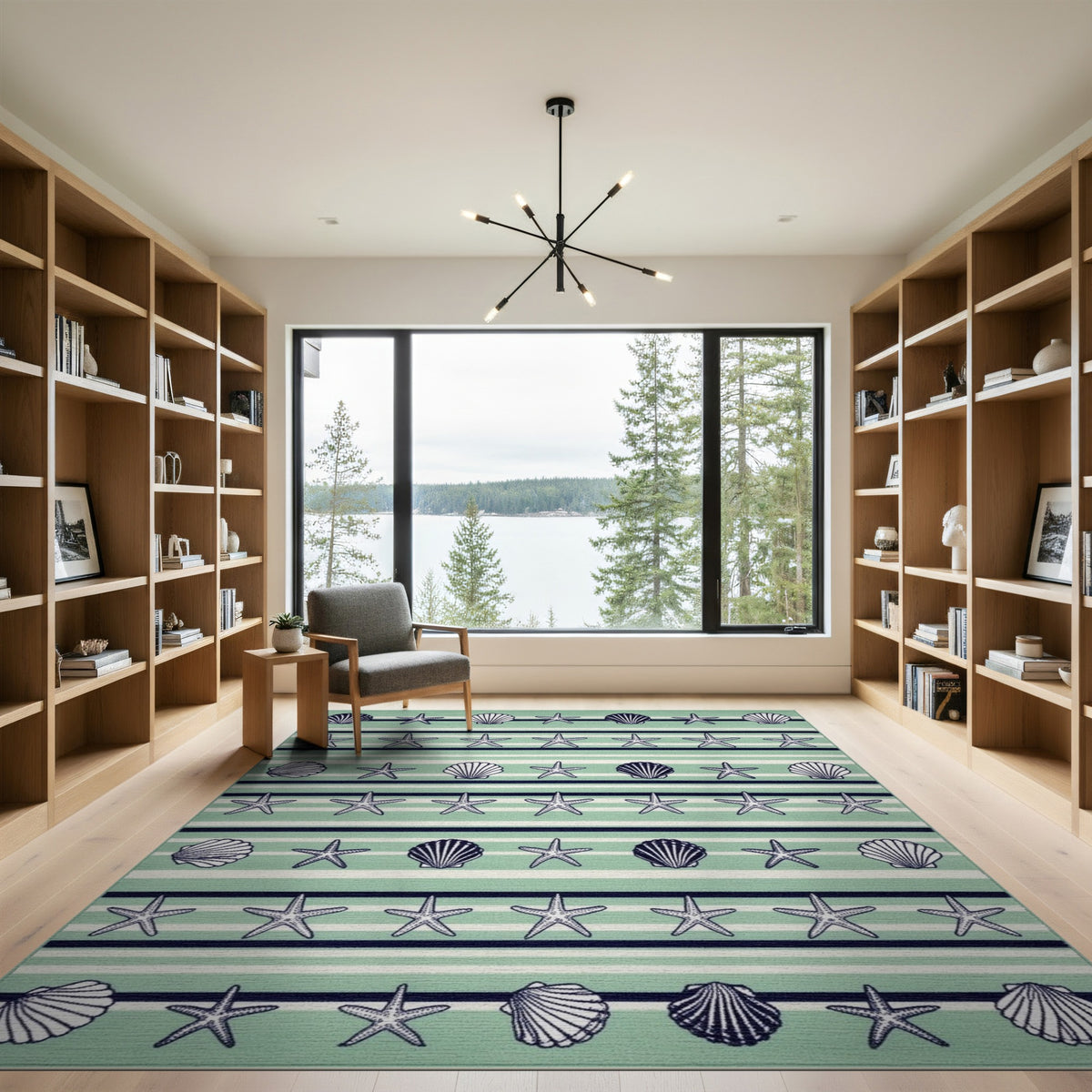 Mint Green Seashell Starfish Coastal Area Rug