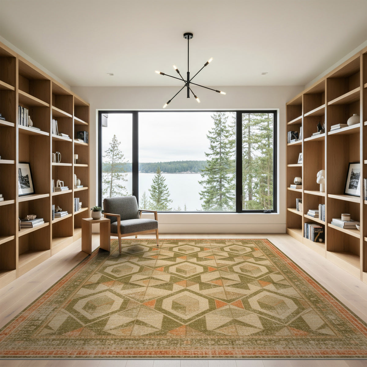 Distressed Green Geometric Diamond Area Rug