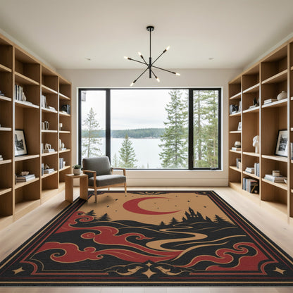 Red Crescent Moon Castle Area Rug