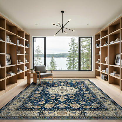 Floral Medallion Traditional Persian Navy Blue Persian Floral Medallion Area Rug