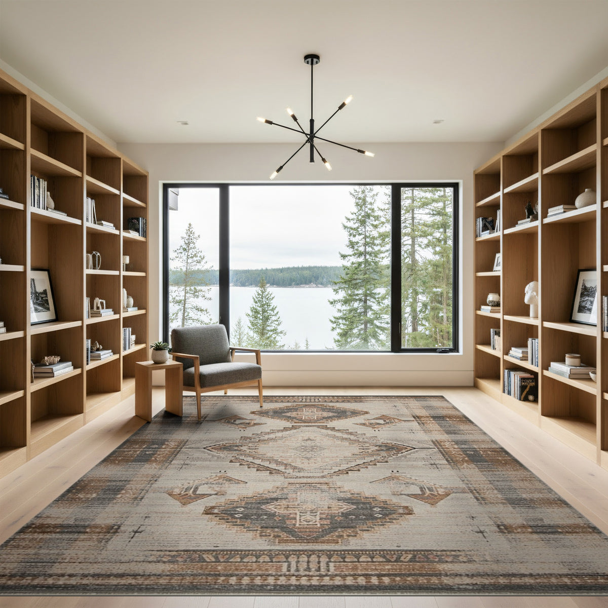 Brown and Tan Distressed Brown Geometric Area Rug