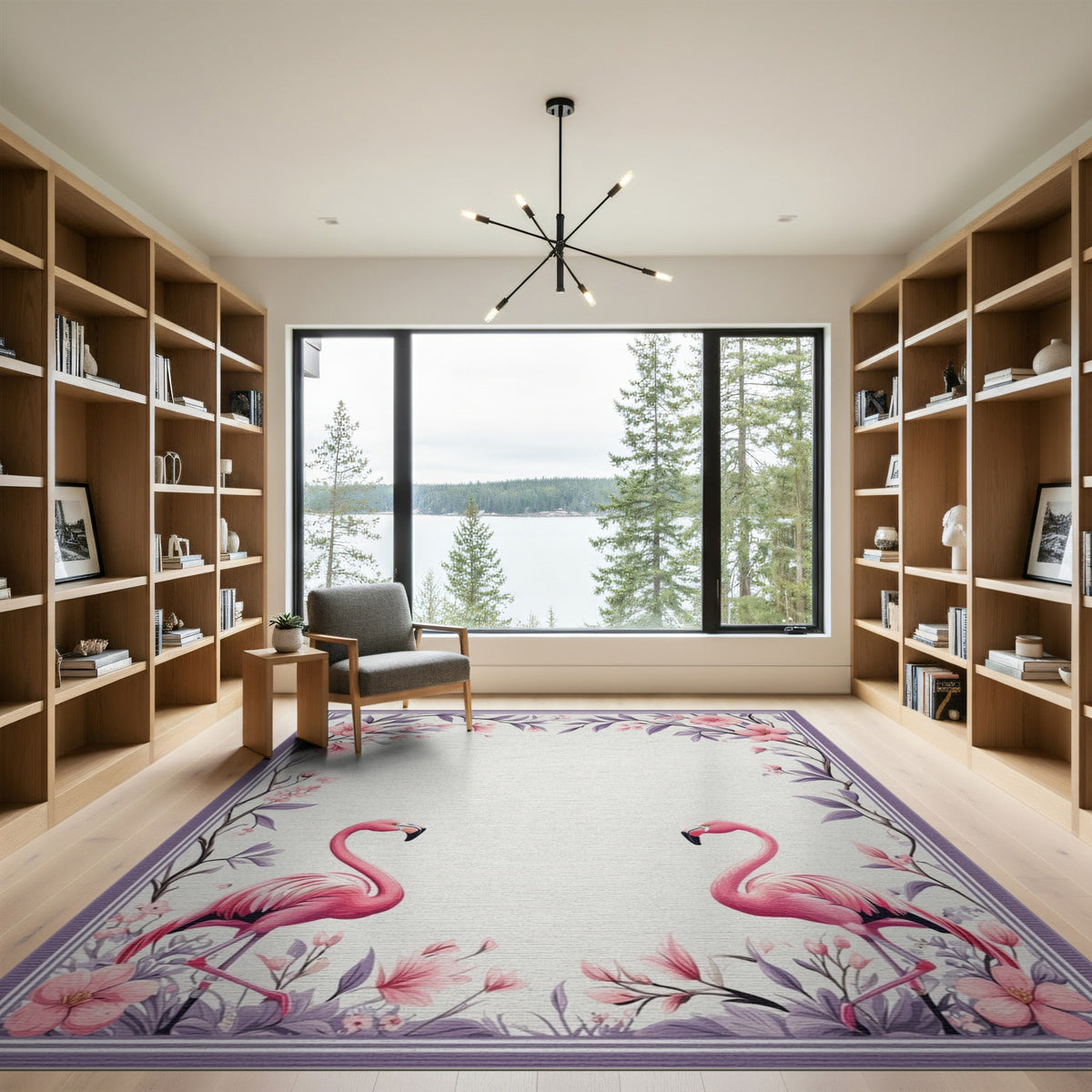 Pink Flamingo Floral Pink Area Rug