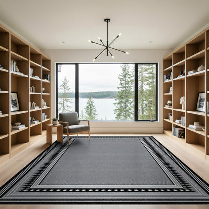 Border Black and White Black White Geometric Border Area Rug