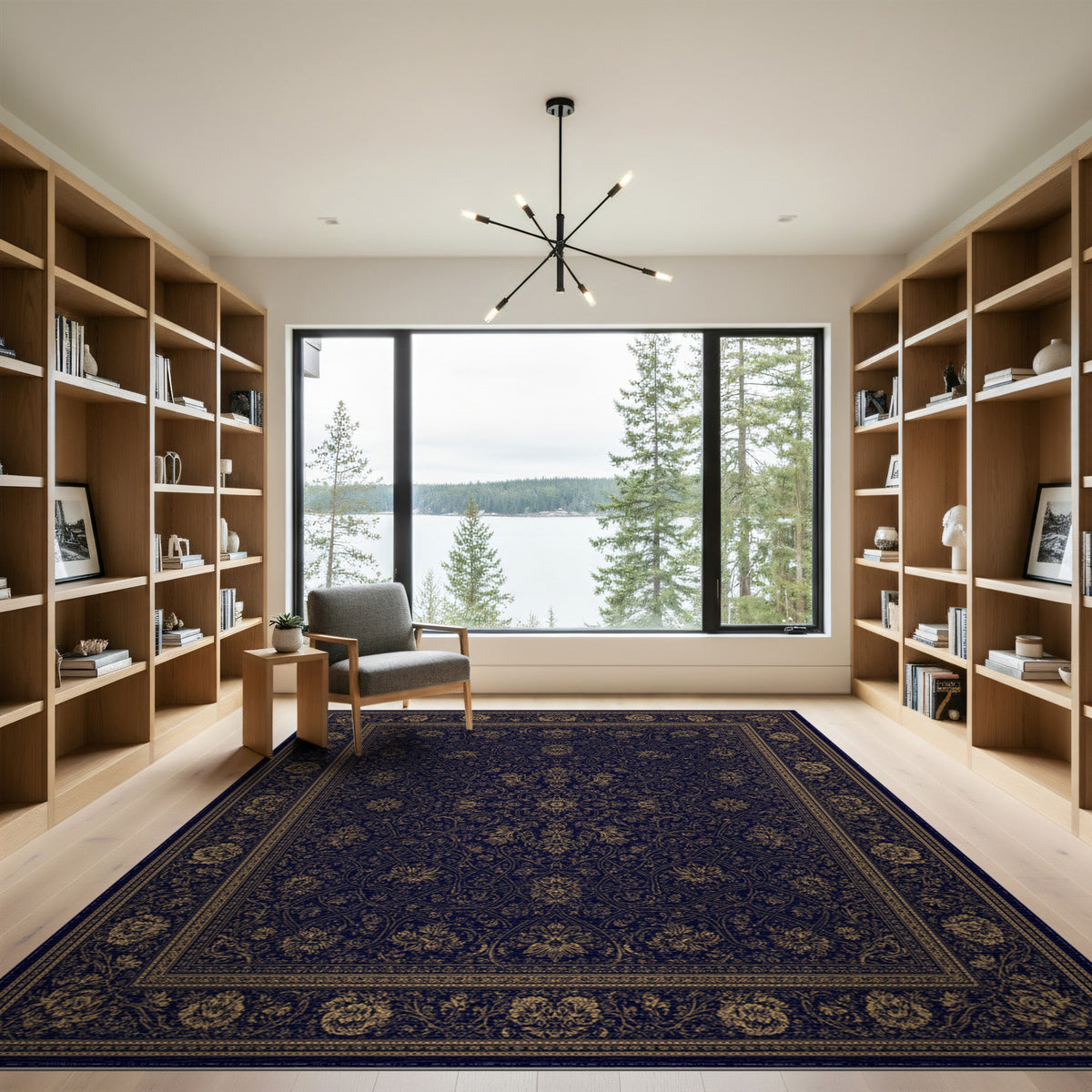Blue and Teal Navy Gold Floral Persian Area Rug