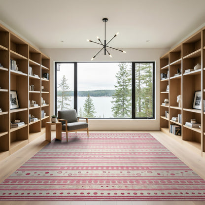 Pink Geometric Striped Dot Area Rug