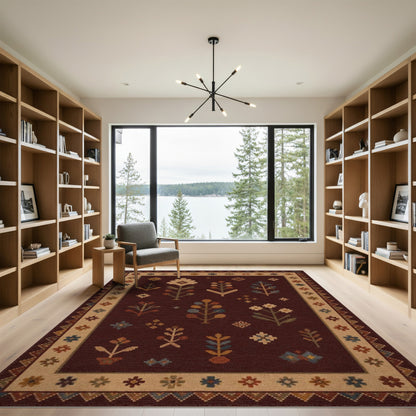 Heritage Tribal Floral Area Rug in Dark Red