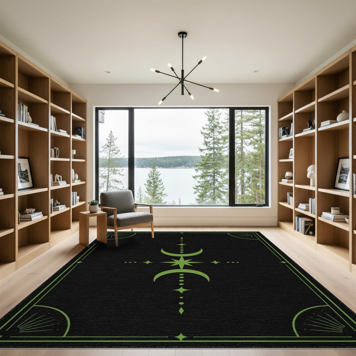 Green Celestial Moon Star Area Rug