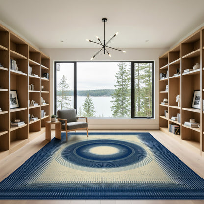 Blue Concentric Circles Geometric Rug