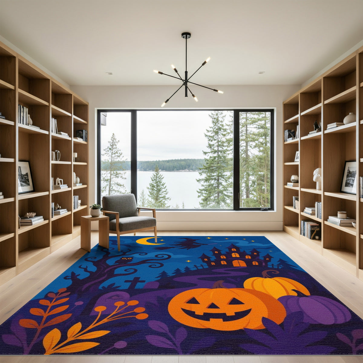 Halloween Witch Castle Pumpkin Area Rug