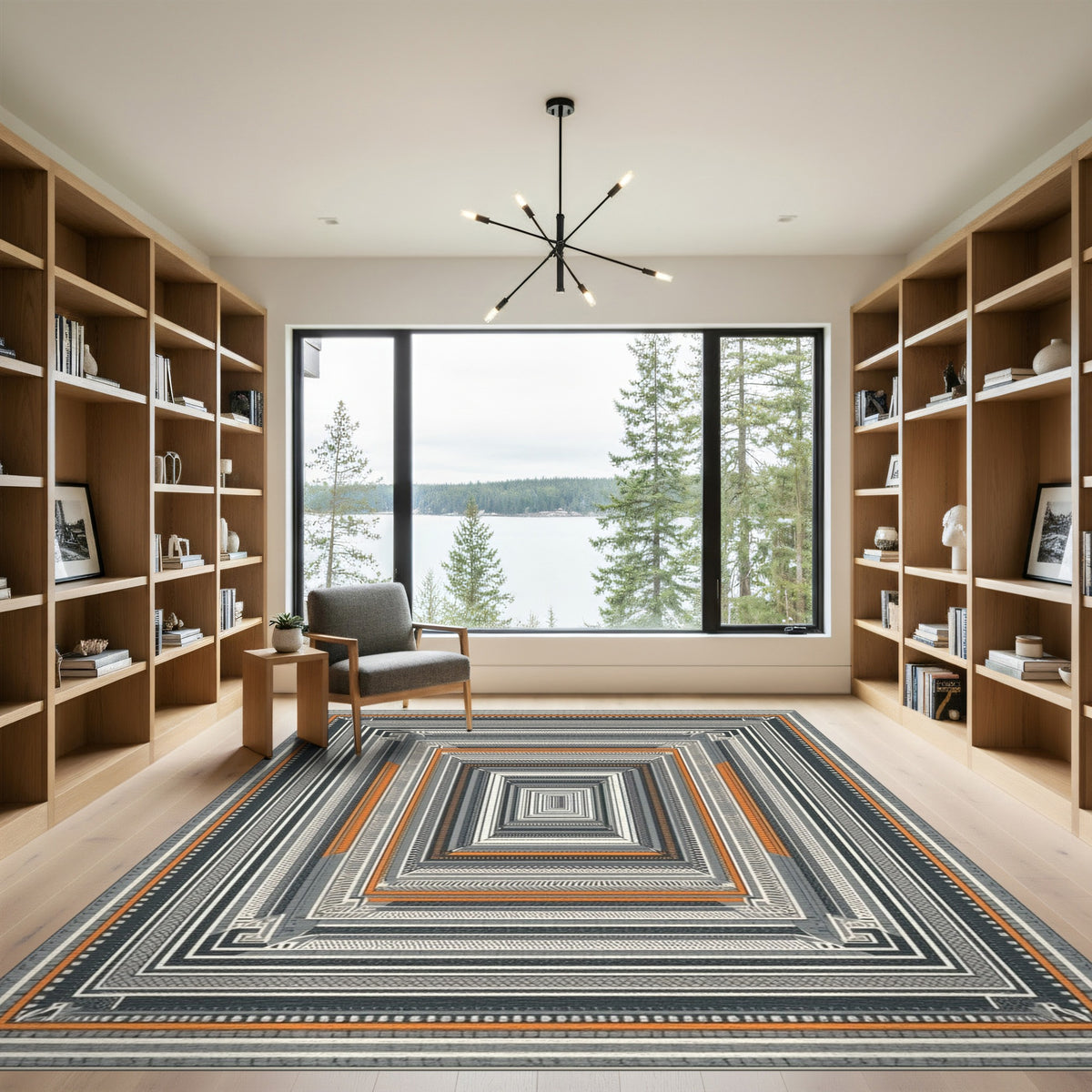 Geometric Tunnel Black White Area Rug