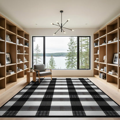 Black White Checkered Geometric Area Rug