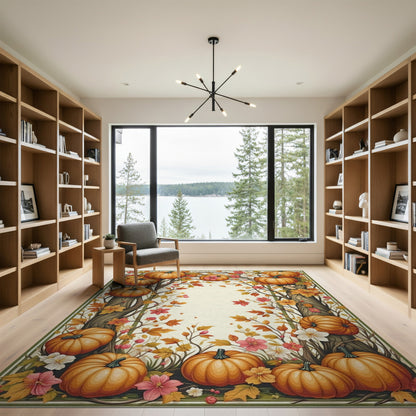 Orange Harvest Autumn Pumpkin Harvest Area Rug