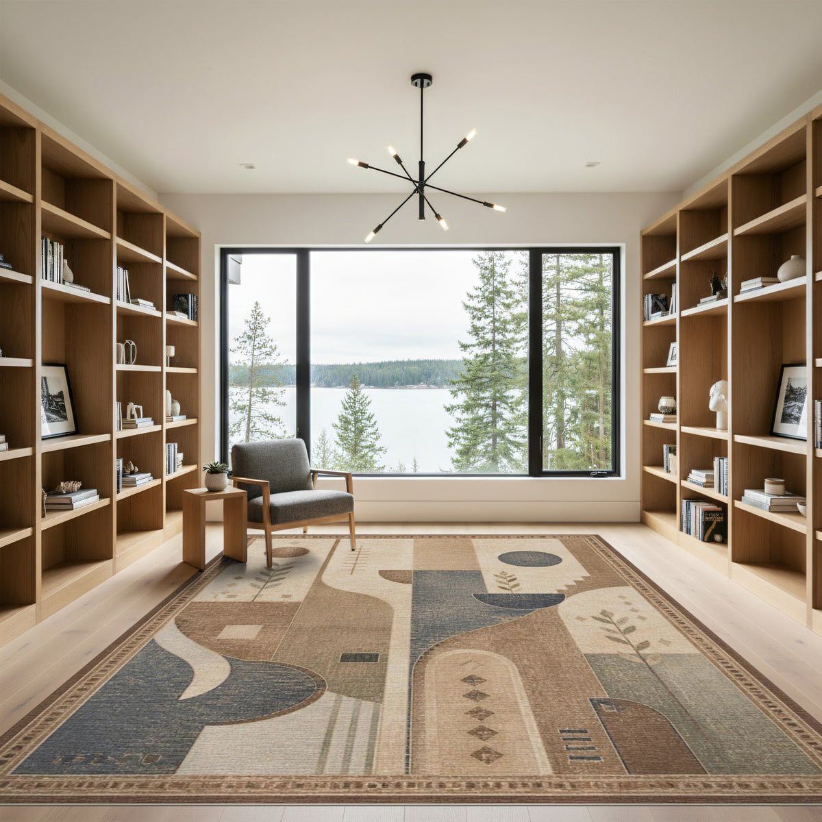 Abstract Geometric Modern Abstract Geometric Brown Tan Area Rug