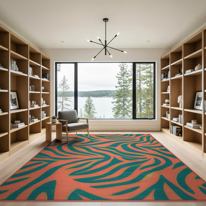 Multi-color and Patterns Coral Teal Abstract Swirl Area Rug