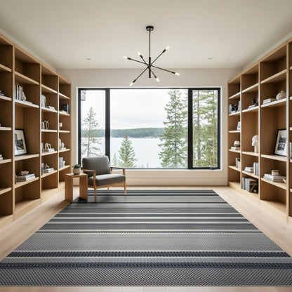Black White Striped Geometric Area Rug