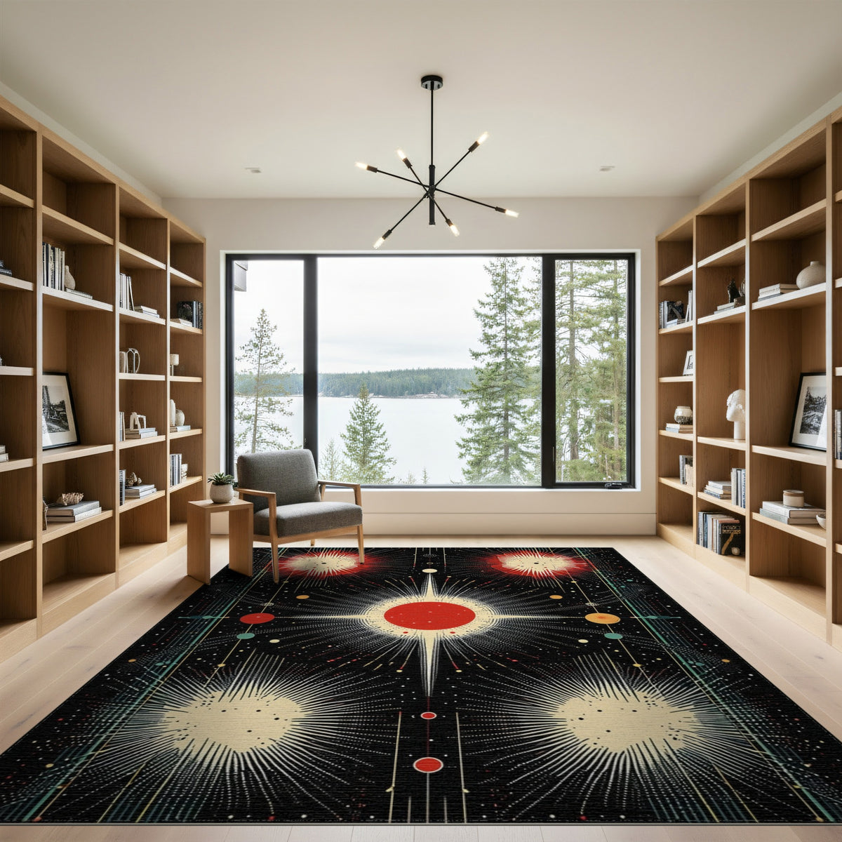 Cosmic Red Burst Washable Area Rug