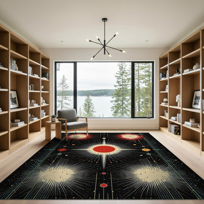 Cosmic Red Burst Washable Area Rug