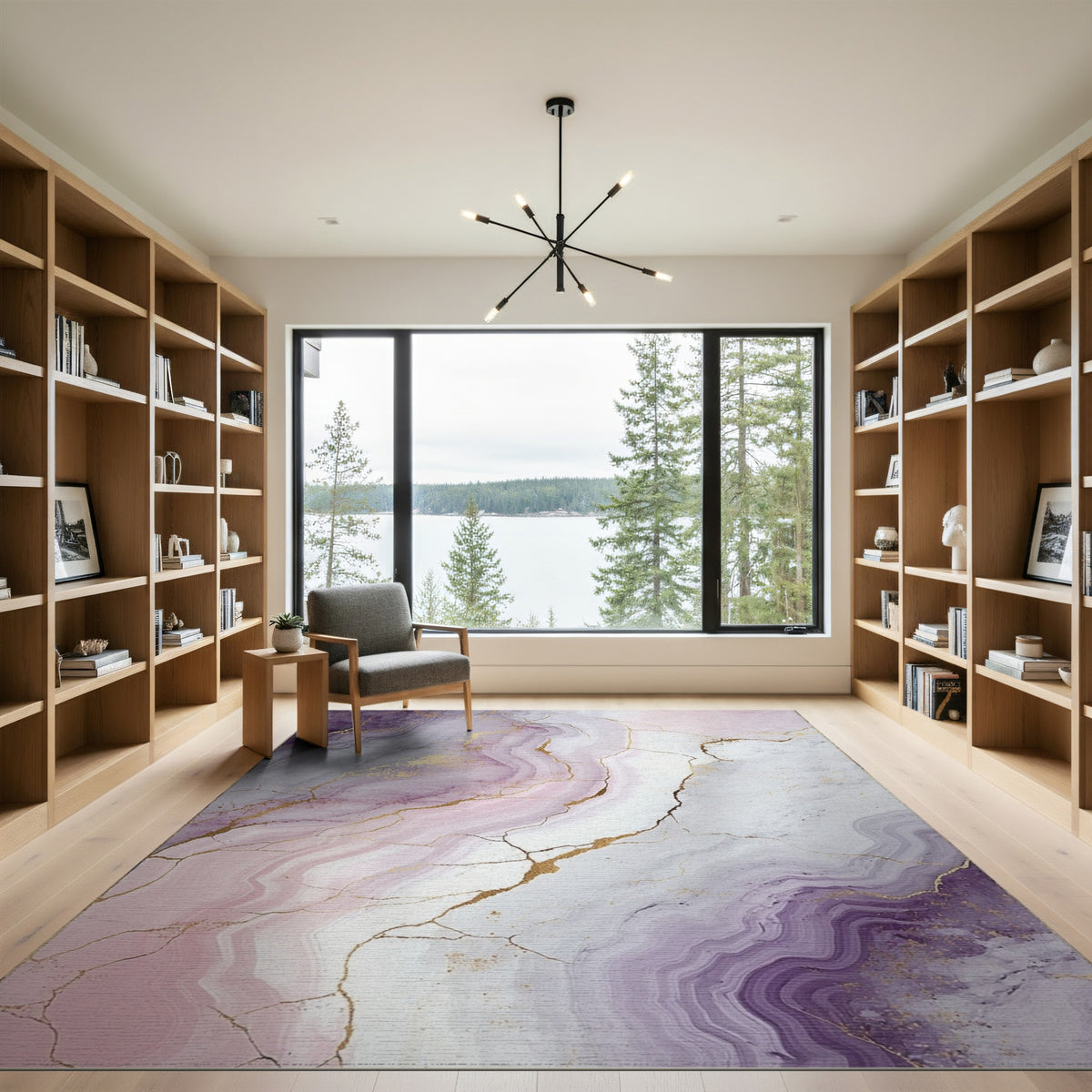 Purple Gold Marble Abstract Area Rug