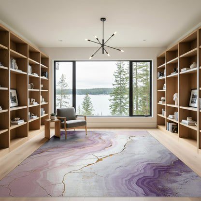 Purple Gold Marble Abstract Area Rug