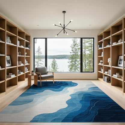 Blue Wave Abstract Area Rug