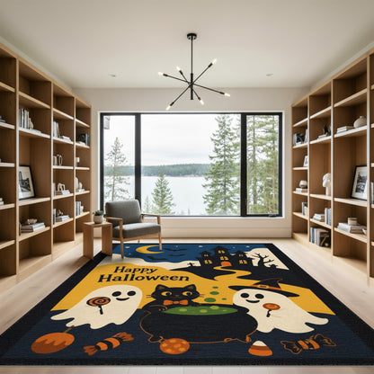 Happy Halloween Ghost Cat Witch Area Rug
